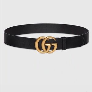 Gucci Black Leather Belt with Gold Double G Buckle